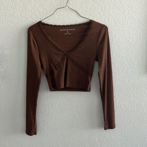 Brown Longsleeve Lace Crop Top
